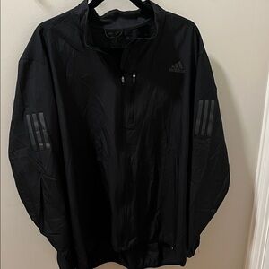 Adidas Men's Black Windbreaker with Gray Accents